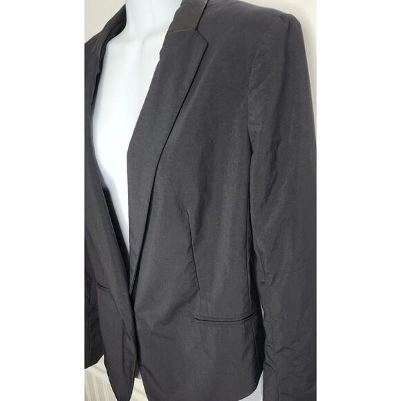 ANTHROPOLOGIE Rag & Bone Womens 6 Blazer Jacket Nylon -Leather Trim Button Black - Picture 2 of 11